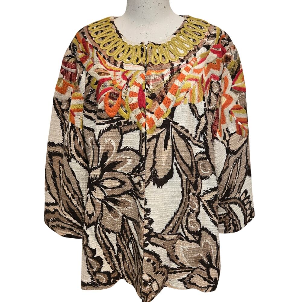 Vintage 90s Chico's Design Abstract Embroidered Jacket | Artsy Boho XL Size 3